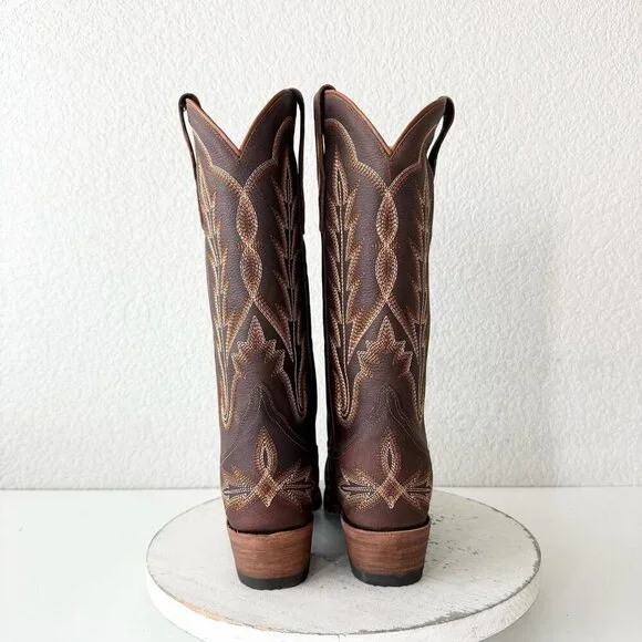 Lane LEXINGTON Womens Cowboy Boots 6 Cognac Brown Western Cowgirl Mid Calf Tall - Picture 3 of 11